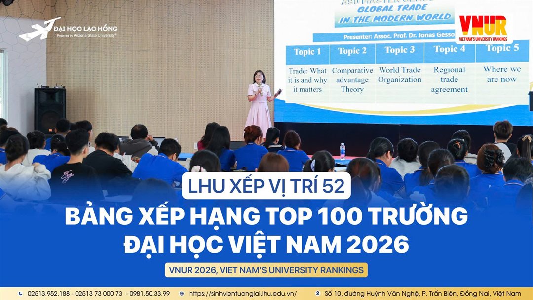 5 yếu tố giúp Trường Đại học Lạc Hồng tăng hạng vượt bậc trong BXH VNUR 2026 Đảng, Bộ trưởng Bộ Giáo dục và Đào tạo (thứ 2, bên phải)  thăm và động viên tinh thần sáng tạo, công nghệ của LHU tại Triển lãm A80 
